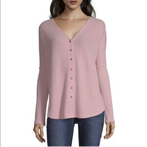 a.n.a L/S V-Neck Waffle Button Front Top-Tall